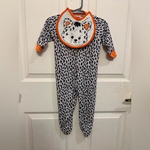 Playskool Leopard Print Baby One-Piece with Orange Trim and Cat Bib.     3216